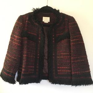 Kate Spade Fringe Tweed Open Front Blazer